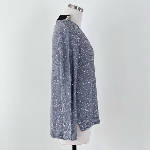 JONES NEW YORK Long Sleeve Knit Gray Sequin V-neck Sweater NWT - Picture 2 of 8